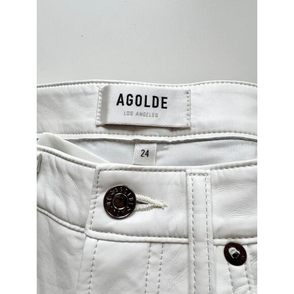 NWT AGOLDE Lyle Lace White Recycled Leather High Rise Straight Pants, Size 24 - Picture 14 of 16